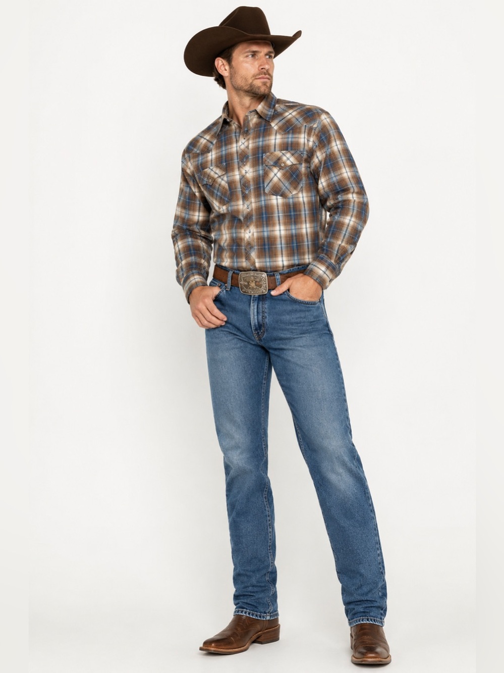 Wrangler Western Denim Blue Jeans Durable 100% Cotton Straight Leg Size 34x30